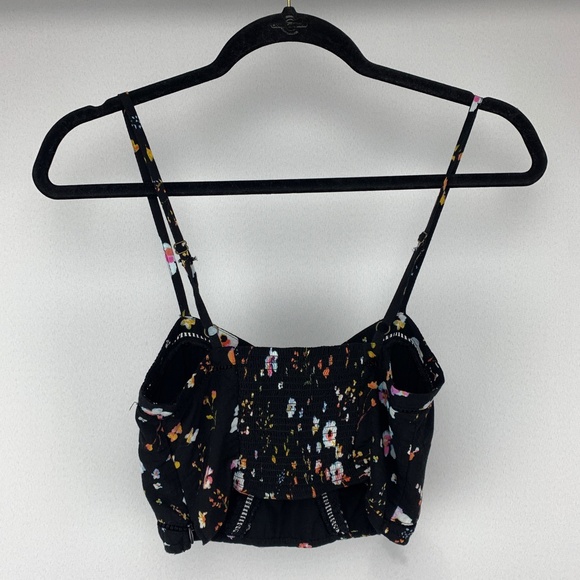 URBAN OUTFITTERS Black Floral Smocked Bustier Crop Top Small - Picture 2 of 7